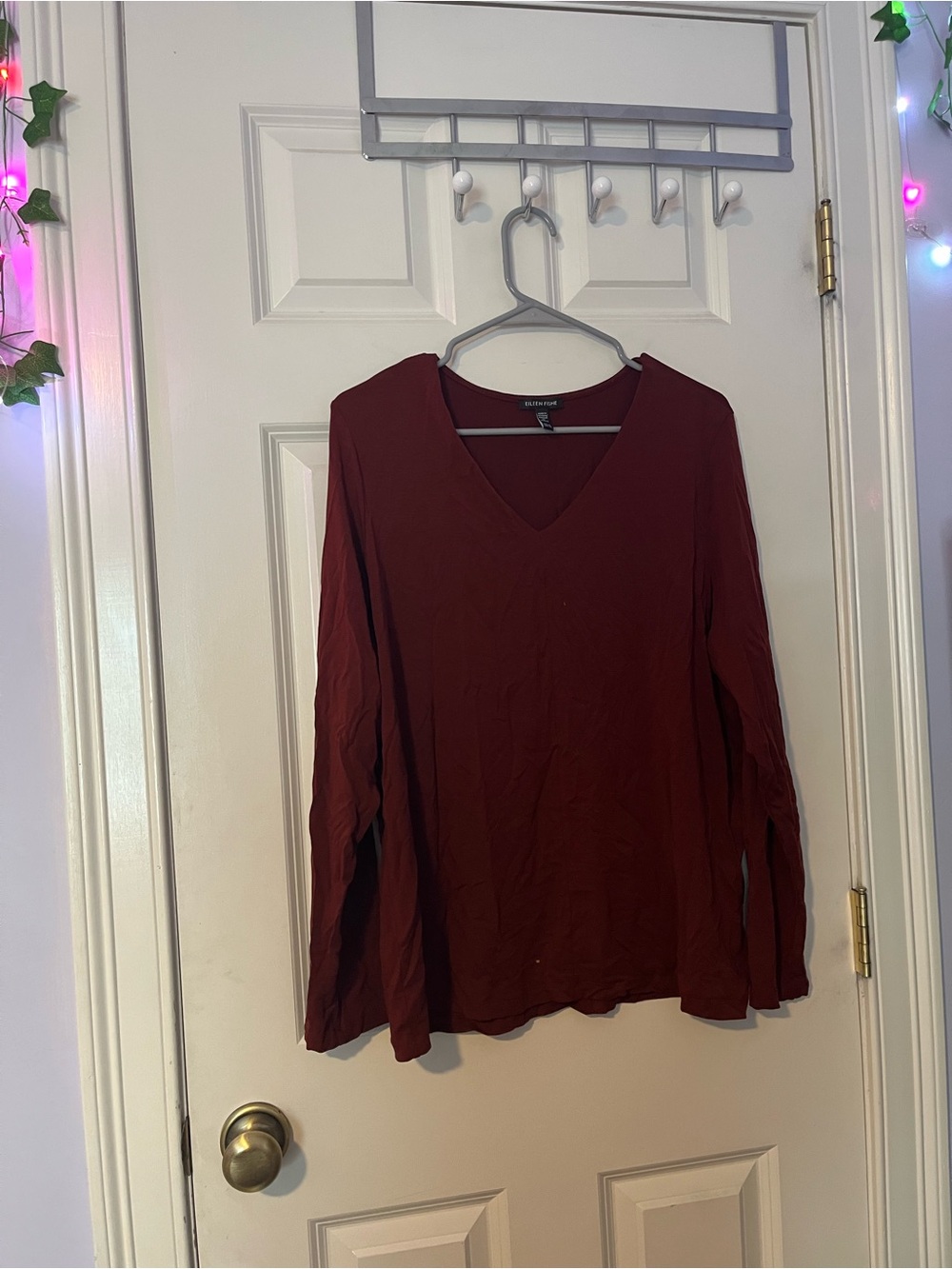 Eileen Fisher Deep Burgundy V-Neck Long Sleeve Tee